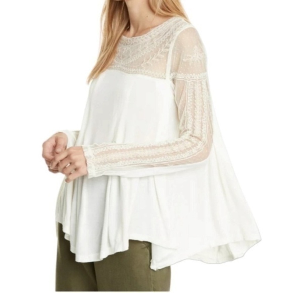 NWT Free People Jojo Mixed Media Lace Long Sleeve Tea Combo Rare